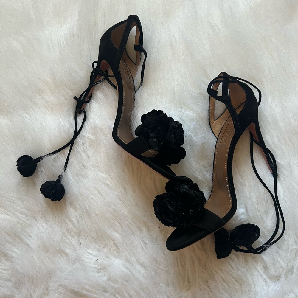 NEW Aquazzura Black Wild Flower Heels